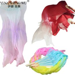 100% Real Veils for Belly Dance Bamboo-ribs Long Silk Chinese Hand Made Dyed Fan Gradient Color Dancer Show Props