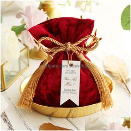 Gift Wrap Gift Wrap Fashion Veet Fabric Candy Bags Foldable Portable Dust Protect Dstring Tassel Pouches Wedding Party Jewelry Bag Dro Dh54D