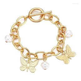 Strand Fashion Butterfly Pearl Pendant Chain Bracelet Simple High-level Lovers Joker