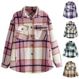 Women's Blouses Plaid Women Oversize Woolen Shirts 2023 Fashion Ladies Soft Thick Shirt Party Tops Female Elegant Loose Coat