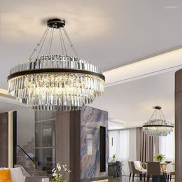 Chandeliers Black Chandelier Lighting For Living Room Decor Modern Luxury Crystal LED Lamps Kitchen Island Round/Oval Hanging Light Fixtures