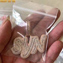 Pendant Necklaces THE BLING KING Custom Small Size Baguettecz Letter Two Colors Plated Necklace Iced Out Bling Square CZ Hiphop Jewelry 231101