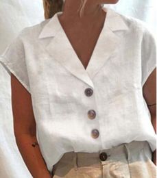 Women's Blouses Retro Top Cotton Linen Women Blouse Summer Buttons Irregular Lapel Collar Shirt Chic Tunic Fashion Oversize White Blusas