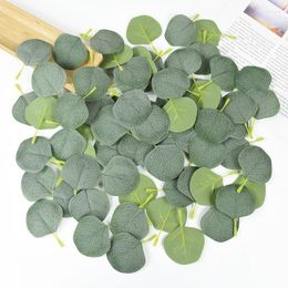 Decorative Flowers 100Pcs Silk Eucalyptus Leaf Green Fake Plant Artificial For Wedding Home Decor Birthday Cake Christmas Wreath