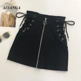 Skirts AIYANGA Women's Gothic High Waist Skirt Zip Up Pencil Mini Punk Fashion Sexy Black Spring Autumn 2023 Saia