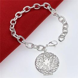 Link Bracelets Silver Plated Vintage Round Po Frame Pendant Bracelet For Women Fashion Party Wedding Accessories Designer Jewelry Gift