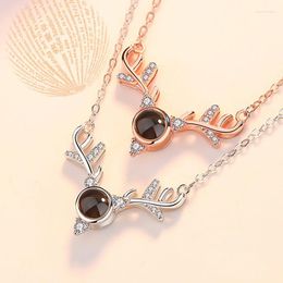 Pendant Necklaces Romantic I Love You 100 Languages Antlers For Women Shine CZ Stone Inlay Fashion Jewellery Christmas Party Gifts