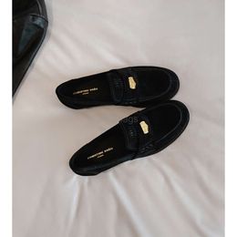 Miui Same Small Yinyin's Shoe Family shoe Secondhair~Su Gold Coin Genuine Leather Suede One Foot Pedal Lefu Shoes Women's Small Leather Shoes
