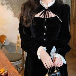 Casual Dresses Spring Goth Lolita Dress Women's Vintage Patch Hepburn French Party Midi Elegant High Street Korean Designer