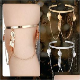 Chain Link Chain Temperament Women Metal Leaves Jewellery Leaf Tassel Pendants Arm Decor Upper Bracelet Drop Delivery Jewellery B Dhgarden Dhmki