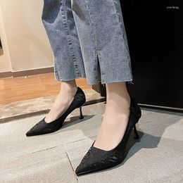 Dress Shoes 2023 Spring And Autumn Pointed Fabric Face Shallow Mesh Fine Heel Sexy Women's Comfortable High Single Shoe Women