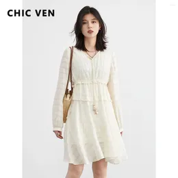 Casual Dresses CHIC VEN Fashion Women Dress A-LINE Loose O Neck French Vintage Long Sleeve Party Female Coat Spring Autumn 2023