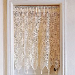 Curtain 1Pc Vintage Crocheted Cotton Thread Door Curtains With Fringe 90cm Width Home Decoration For Living Room 231101