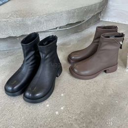 miui Best-quality Womens Shoe Button Thick Heel Martin Boots 2024 New Back Zipper Short Boots Thick Sole Versatile Elastic Thin Boots Womens Trend