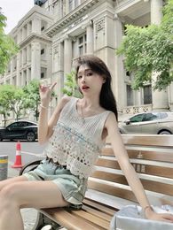 Women's T Shirts GY4089 Retro Hollow Out Knit Vest For Summer 2023 Design With Lace And Thin Top