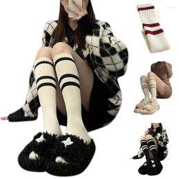 Women Socks Fashion Retro Striped Print Harajuku Long Girls School Student Vintage Ribbed Knitting Calf Length Stockings T8NB