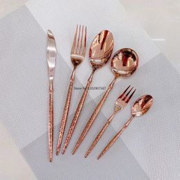 Dinnerware Sets Bright Steak Knife Fork And Spoon Western Hammer Dessert Rose Gold Tableware