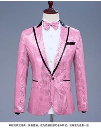 Men's Suits Blazers Pink Sequin One Button Dress Blazers Brand Nightclub Prom Men Suit Jacket Wedding Stage Singer Costume Bowtie Include 231102