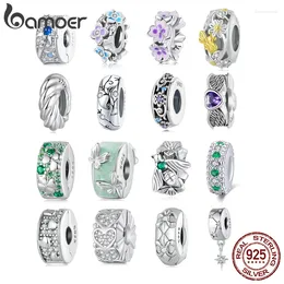 Loose Gemstones BAMOER 925 Sterling Silver Clasp CZ Pave Clip Charms Daisy Beads Stopper Safety Chain Fit Original Charm Bracelet Jewelry
