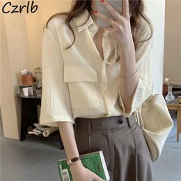 Women's Blouses & Shirts Women French Style Temperament Summer Loose Vintage Casual Simple Tops Chemise Femme Trendy Pure Colour YoungWomen's