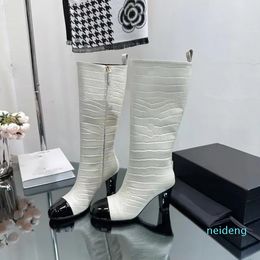 Designer shoe embossed cowhide boots with small fragrant thick soles boots