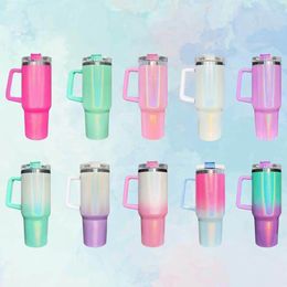 Sublimation 40oz Glitter Tumblers With Handle Stainless Steel Insulated Travel Coffee Mugs 25 pcs