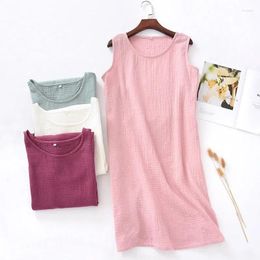 Women's Sleepwear Tank Dress Sexy Nightdress Sleepshirt Cotton Crepe Nightshirt Pyjama Soft Sleepdress Sleeveless Nightgown