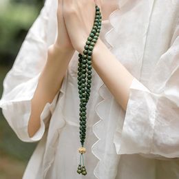 Strand Beaded Strands Natural Green Sandalwood Beads Necklace Men Women Buddhist 108 Meditation Prayer Malas Rosary Fragrant Bracelet