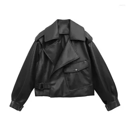 Women's Leather 2023 Spring Autumn Pu Faux Jacket Women Black Slim Short Biker Jackets Coat Female Outwear Veste Femme Tops