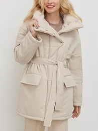 Women's Trench Coats Cotton Jacket Winter Loose Parka Overcoat Vintage Belt Coat Office Warm Down