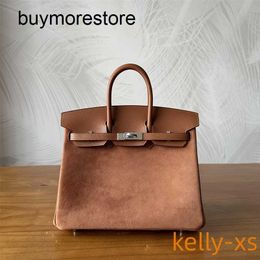 Handbag Suede Bag Birrks 7A Designer Fully sewn handmade wax portable patchwork swift cowhide golden brownPJYG