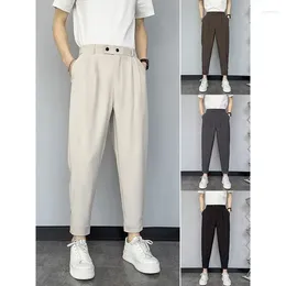 Men's Suits 2023 Casual Drape Summer Ankle-length Suit Pants For Men Thin Ice Silk Mens Dress White Black Brown Pleated Harem