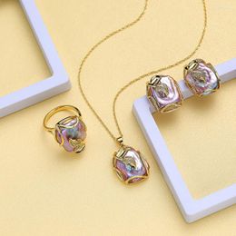 Necklace Earrings Set Baroque Freshwater Pearl Sets Jewellery Natural Colour For Women Pendant Ring Purple Wedding Charm Gift Girl