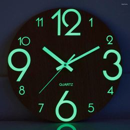 Wall Clocks Bright Clock 12 Inch Wooden Silent Non Tick Kitchen With Night Light Suitable For Indoor/outdoor Living Rooms