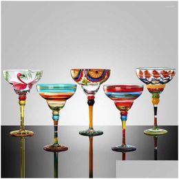 Wine Glasses Wine Glasses Hand-Painted Mticolor Margarita Glass European Wedding Unique Champagne Red Goblet Lead- Home Bar Cup Drop D Dhs38