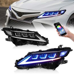 RGB Headlights For Toyota Camry 20 18-2023 With Seven Colour Modified Headlight Assembly Streamer Signal Light Accessory