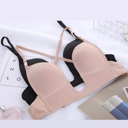 Bras Invisible Backless Bra Women Strapless Sexy Lingerie U Neck Underwear for Wedding Dress Shoulder Strap Push Up Seamless 231102