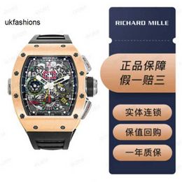 Mens and Womens Wrist Watches Swiss Richardmiler Top Wristwatches Rm1102 Mens Watch 18k Rose Gold Calendar Time Month Double Time Zone Automatic Mechanical Fam HBJJ