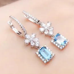 Dangle Earrings Natural Blue Topaz Or Moonstone Flower Style Drop Earring 925 Sterling Silver 0.8ct 2pcs Gemstone #R910141