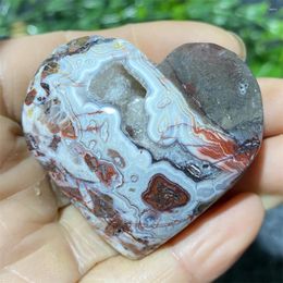 Decorative Figurines Mexico Agate Heart Natural Quartz Crystals Stones Ornaments Red White Energy Healing Gemstones Home Decor