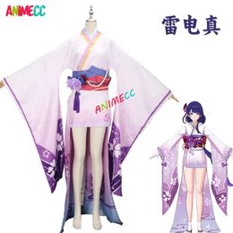 ANIMECC Raiden Shogun Makoto Kimono Anime Game Genshin Impact Baal Cosplay Costume Wig Halloween Party for Women Girls cosplay