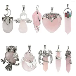 Pendant Necklaces Rose Quartz Stone Hexagon Heart Butterfly Dragon Handmade Women Necklace Jewellery Making Accessories