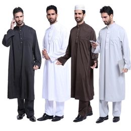 Men's Tracksuits Dubai Arab Islam Muslim Clothing Sets Men Jubba Thobe Solid Kimono Long Robe 2 Piece Set Tops And Pants Saud304w