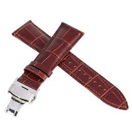 16 18 20 22mm Black Brown High Quality Leather Strap Watch Band Silver Butterfly Buckle Straight End with Spring Bars Replacement 261V