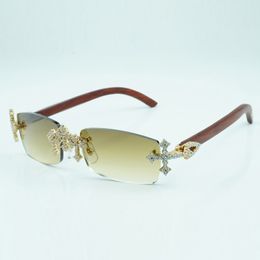 Cross diamond cool sunglasses 3524012 with natural original wooden legs and 56 mm cut lens