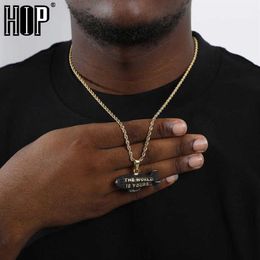 Hip Hop THE WORLD IS YOURS Blimp Gold Colour Cubic Zircon Necklaces & Pendants For Men Jewellery With Tennis Chain270u