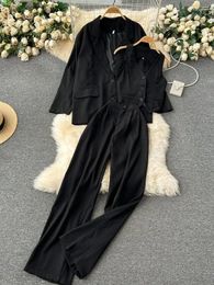 Women's Two Piece Pants Fashion Korean Women Solid Blazer 3 Pcs Elegant Long Sleeve Jackets Vest And Straight Pant Suit Business Outfits