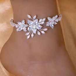 Anklets Luxury Wedding Jewellery Flower Zircon Anklet Bracelet for Women Summer Bride Accessories CZ Anklet Leg Chain Foot Jewellery Gifts 231102