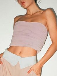 Women's T Shirts 2023 High-quality Early Spring Products Sweet And Sexy All-match Light Peach Pink Strapless Corset-style Short Vest Top