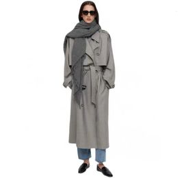 Women's Trench Coats Totem* Winter Women Trench Wool Wind Coat Oversize Ankle-Length Turn-down Collar Loose Full Sleeve Gray Color with Label 231101